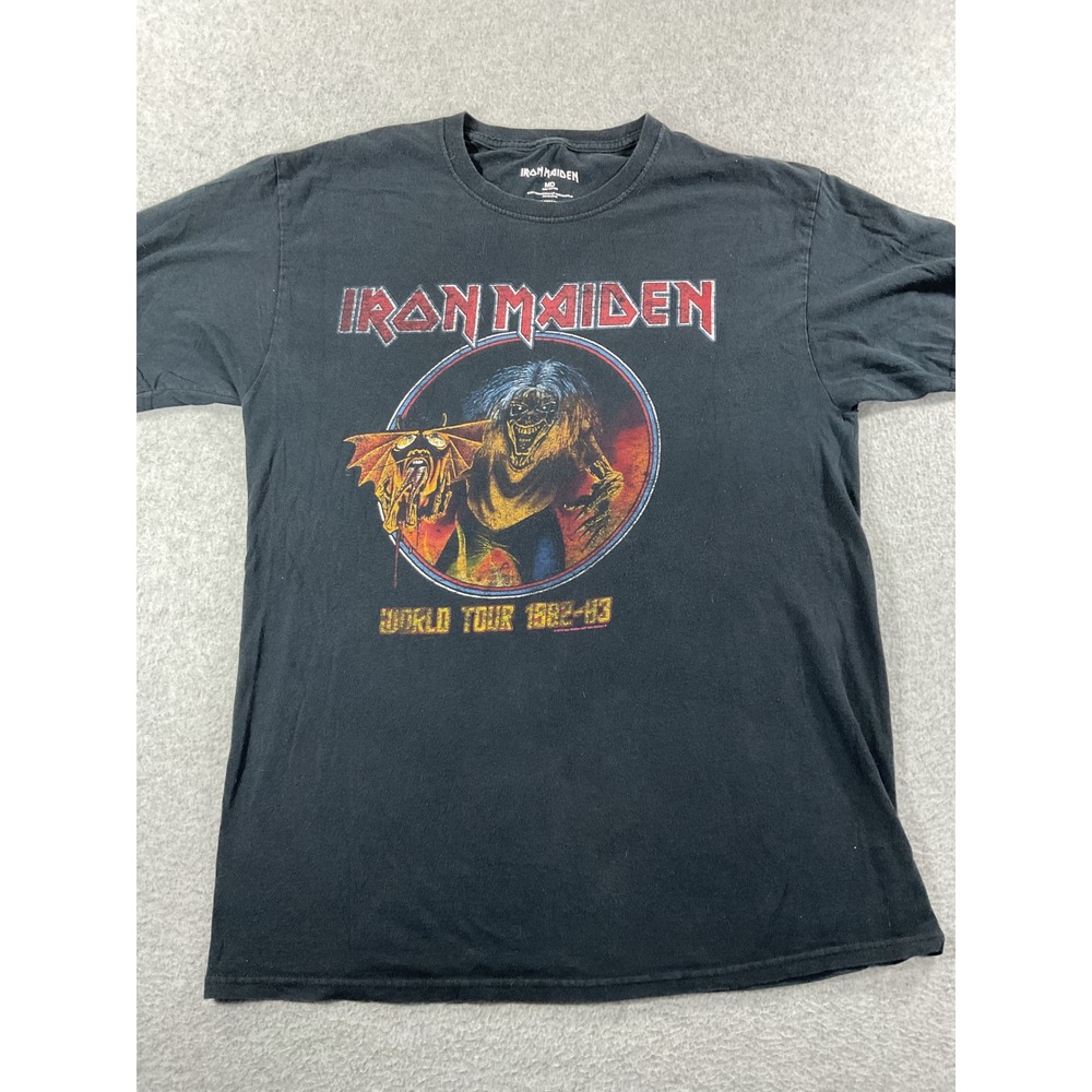 Iron Maiden Mens World Tour 1982-83 Graphic T-Shirt Black Med 100% Cotton 1399